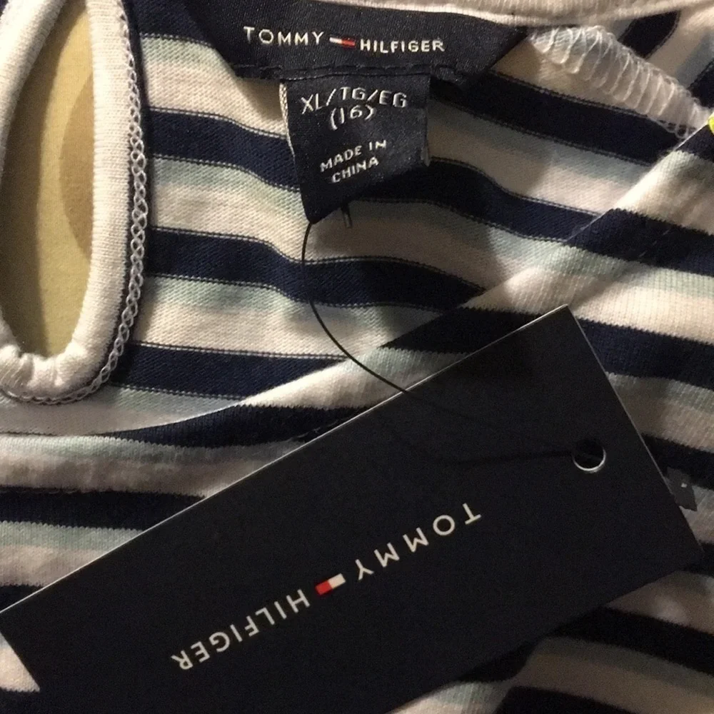 𝅺TOMMY Hilfiger Girls Flag Blue Striped Dress